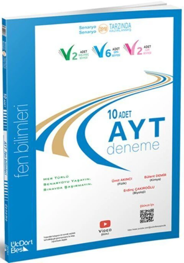 ÜçDörtBeş Yayınları AYT Fen Bilimleri 10 lu Deneme ürün görseli 1