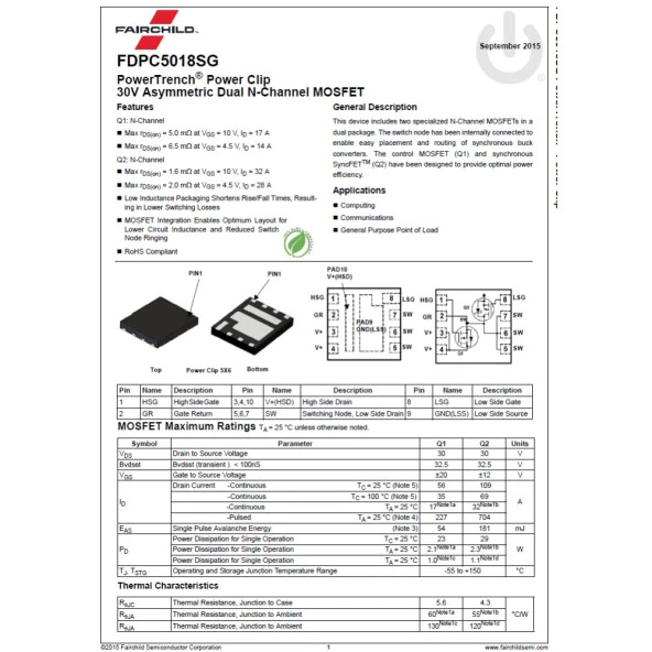 5018 5018SG FDPC5018 FDPC5018SG Notebook Entegresi (Mosfet) - Resim 2