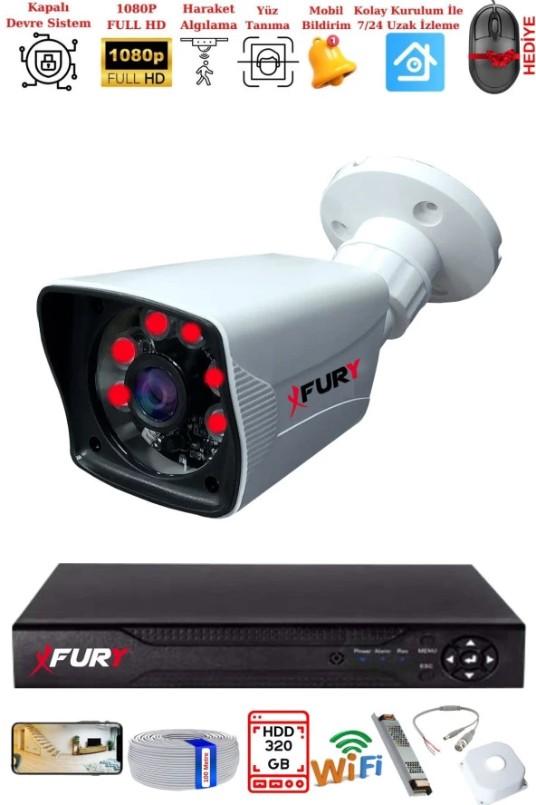 FURY 1 Kameralı 2MP Full HD Görüntü 6 Atom Led Gece Görüşlü Dış Mekan Güvenlik Kamerası Seti 320GB ürün görseli 1