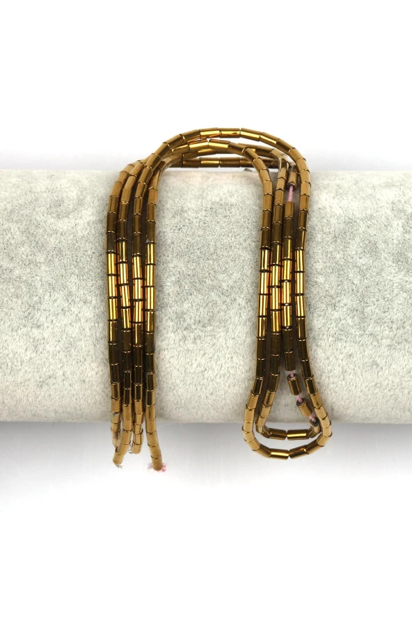 Gold Renk Hematit Dizi 2 x 4 mm Boru Kesim ürün görseli 1