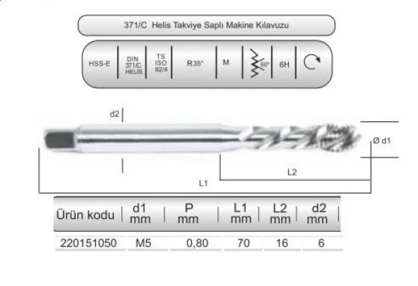HSSE DIN371/C 35° HELİS M5x0,8 (6H) - Resim 2