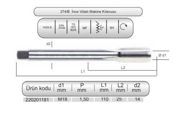 HSSE DIN374/B MAK.KLVZ. M18x1,5 (6H) ürün görseli 1