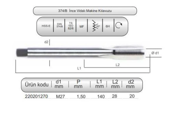 HSSE DIN374/C MAK.KLVZ. M27x1,5 (6H) ürün görseli 1