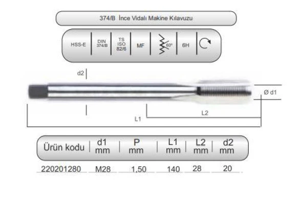 HSSE DIN374/B MAK.KLVZ. M28x1,5 (6H) ürün görseli 1
