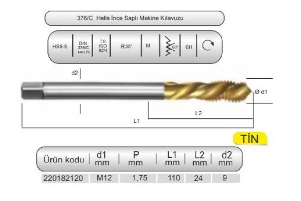 HSSE DIN376/C 35° HELİS M12x1,75 (6H) TİN ürün görseli 1