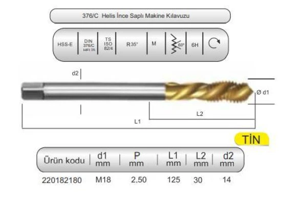 HSSE DIN376/C 35° HELİS M18x2,5 (6H) TİN ürün görseli 1