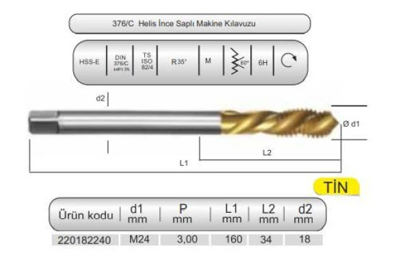 HSSE DIN376/C 35° HELİS M24x3,0 (6H) TİN ürün görseli 1