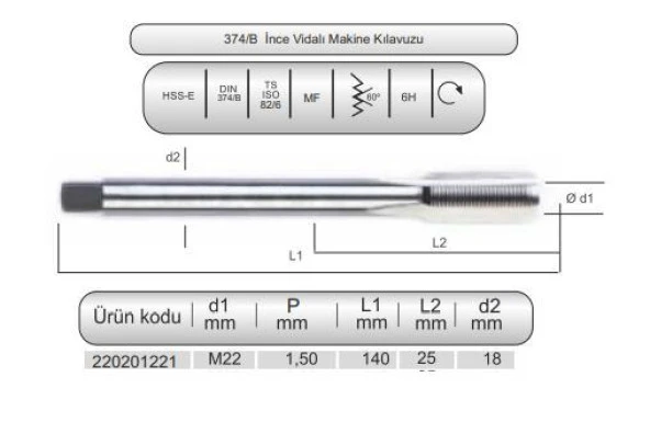 HSSE DIN374/B MAK.KLVZ. M22x1,5 (6H) ürün görseli 1