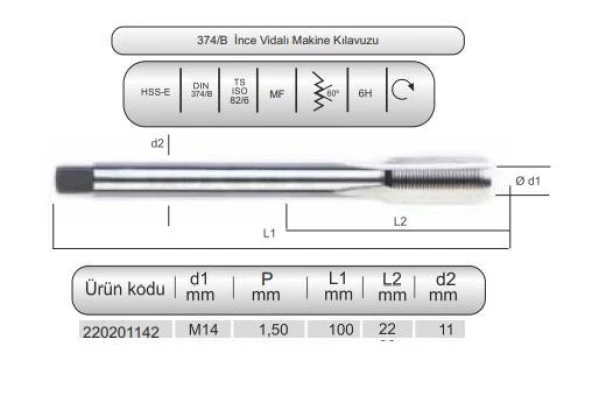 HSSE DIN374/B MAK.KLVZ. M14x1,5 (6H) ürün görseli 1