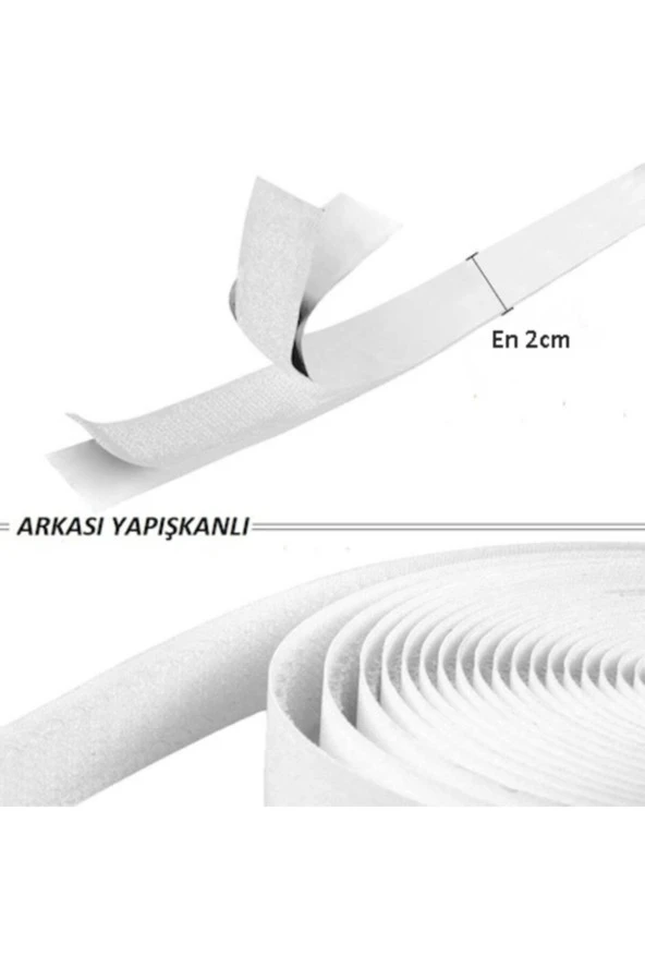 Enzelo- 5 Metre Arkası Yapışkanlı Beyaz Cırt Cırtlı Bant Amerikan Fermuarı 2 Cm Genişlik ürün görseli 1