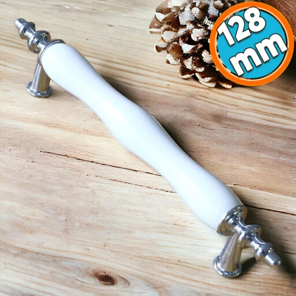 Porselen Beyaz Krom 128 mm Kulplar Mobilya Mutfak Dolabı Çekmece Dolap Kapak Kulpu Kulbu ürün görseli 1