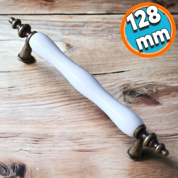 Porselen Antik Sarı Beyaz 128 mm Kulp Mobilya Mutfak Kulplar Dolabı Çekmece Dolap Kapak Kulpu ürün görseli 1