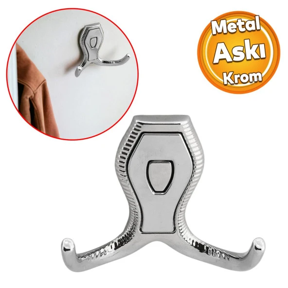Galata Askı Vestiyer Mobilya Duvar Askısı Metal Dolap Elbise Askılığı Krom - Krom Kapaklı Sağlam ürün görseli 1