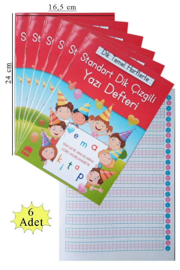 Güzel Yazı Defteri Orta Boy Dik Çizgili 16,5x24 cm 24 Yaprak 6 Adet Standart Dik Çizgili Yazı Defteri Dik Temel Harflerle 1. Sınıf ürün görseli 1