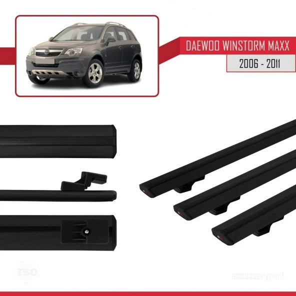 Daewoo Winstorm MaXX 2006-2011 Arası ile uyumlu Basic Model Ara Atkı Tavan Barı SİYAH 3 ADET ürün görseli 1