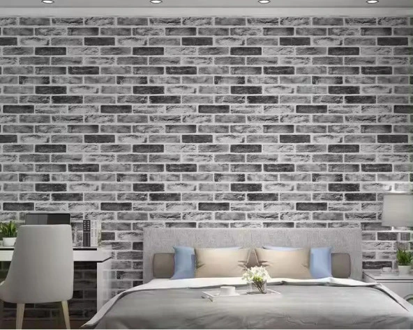 Renkli Duvarlar 70x70cm 1 Adet Yapışkanlı Dekoratif Tuğla Desen Gri TV Arkası Salon Ofis Duvar Kağıdı Paneli NW169 ürün görseli 1