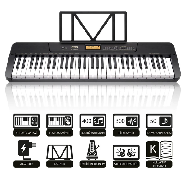 Jwin JTK-3600 61 Tuş Hassasiyetli 5 Oktav Org - Siyah ürün görseli 1