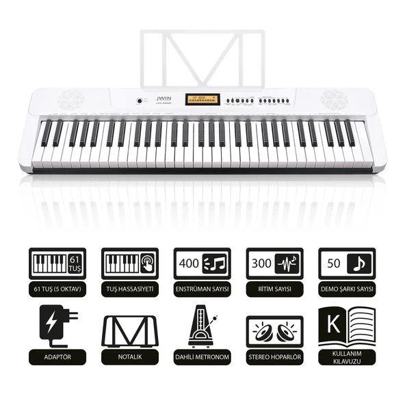 Jwin JTK-3600 61 Tuş Hassasiyetli 5 Oktav Org - Beyaz ürün görseli 1