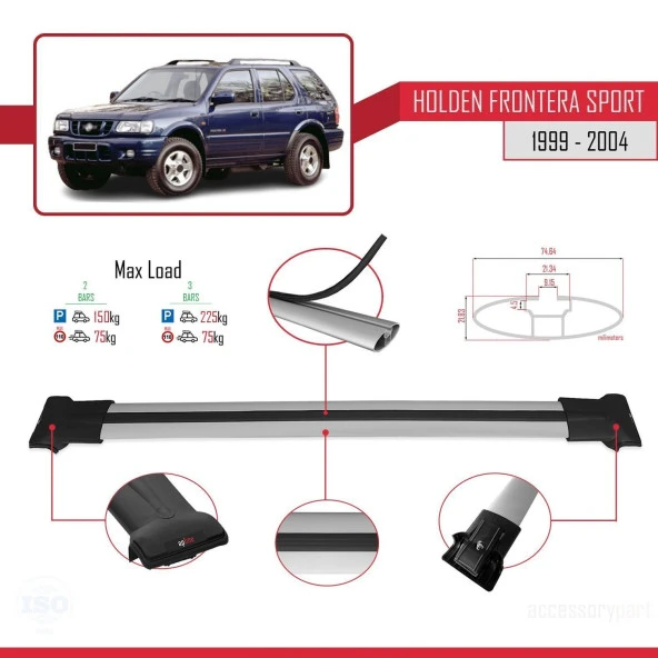 Holden Frontera Sport 1999-2004 Arası ile Uyumlu FLY Model Ara Atkı Tavan Barı GRİ ürün görseli 1