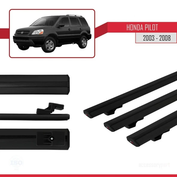 Honda Pilot 2003-2008 Arası ile uyumlu Basic Model Ara Atkı Tavan Barı SİYAH 3 ADET ürün görseli 1