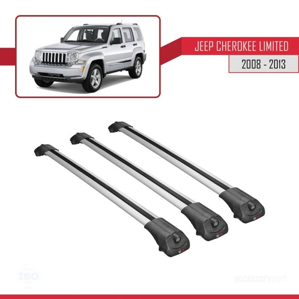 Jeep Cherokee (KK) 2008-2013 Arası ile uyumlu ACE-1 Ara Atkı Tavan Barı GRİ 3 ADET BAR ürün görseli 1