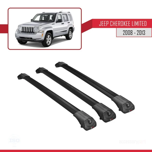 Jeep Cherokee (KK) 2008-2013 Arası ile uyumlu ACE-1 Ara Atkı Tavan Barı SİYAH 3 ADET BAR ürün görseli 1