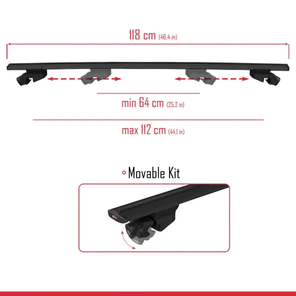 Kia Carnival / Grand Carnival (YP) 2015-2021 Arası ile uyumlu HOOK Model Anahtar Kilitli Ara Atkı Tavan Barı SİYAH ürün görseli 1