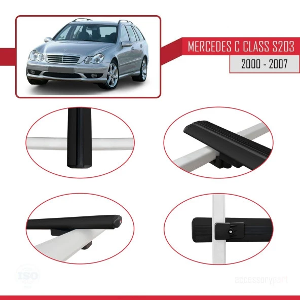 Mercedes C Class (S203) 2000-2007 Arası ile uyumlu Basic Model Ara Atkı Tavan Barı SİYAH 3 ADET ürün görseli 1