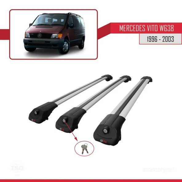 Mercedes Vito (W638) 1996-2003 Arası ile uyumlu ACE-1 Ara Atkı Tavan Barı GRİ 3 ADET BAR ürün görseli 1