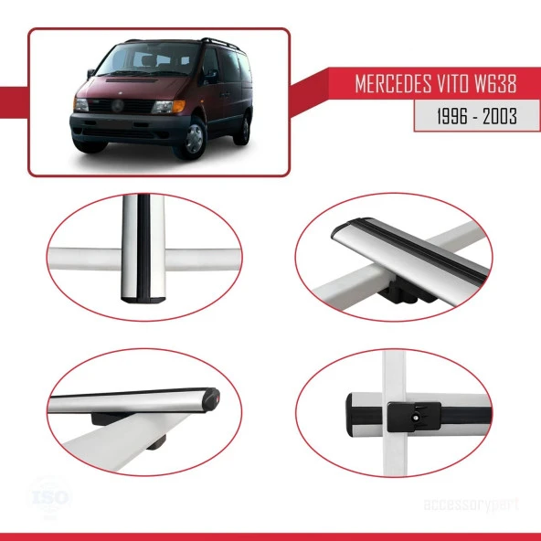 Mercedes Vito (W638) 1996-2003 Arası ile uyumlu Basic Model Ara Atkı Tavan Barı GRİ 3 ADET ürün görseli 1