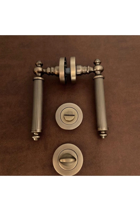 Osmanlı Handles ZK37 Antik Sarı Zamak Yuvarlak Rozetli Wc Banyo Kapı Kolu 1 Takım ürün görseli 1