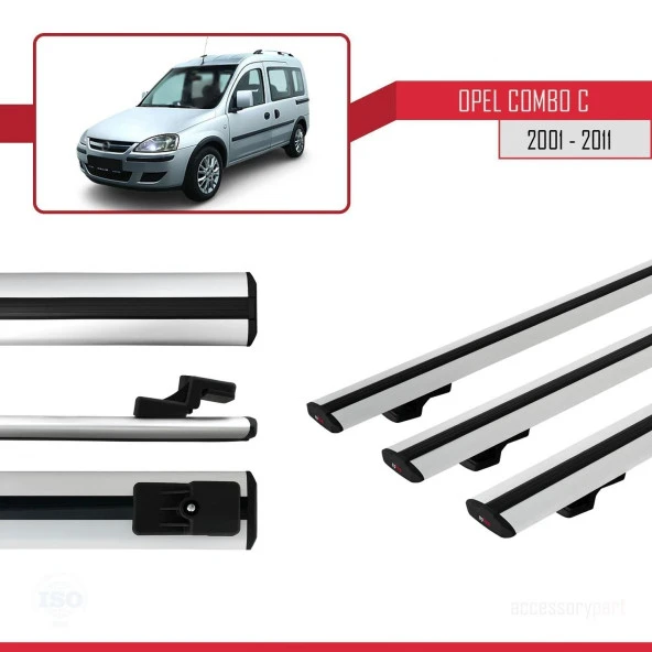 Opel Combo (C) 2001-2011 Arası ile uyumlu Basic Model Ara Atkı Tavan Barı GRİ 3 ADET ürün görseli 1