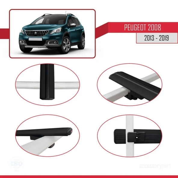 Peugeot 2008 2013-2019 Arası ile uyumlu Basic Model Ara Atkı Tavan Barı SİYAH 3 ADET ürün görseli 1