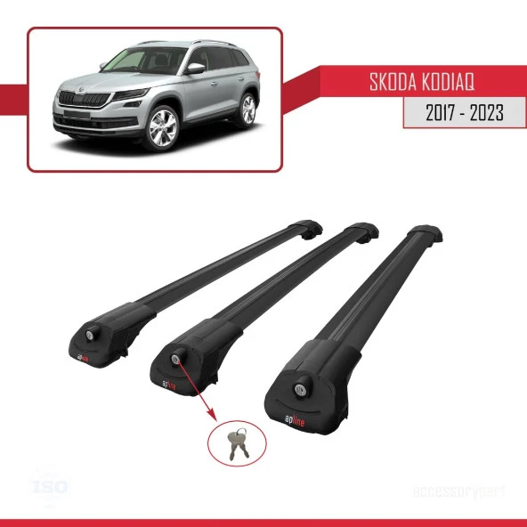 Skoda Kodiaq 2017-2023 Arası ile uyumlu ACE-1 Ara Atkı Tavan Barı SİYAH 3 ADET BAR ürün görseli 1