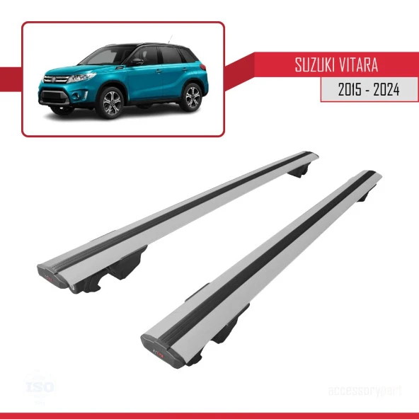 Suzuki Vitara 2015 ve Sonrası ile uyumlu HOOK Model Anahtar Kilitli Ara Atkı Tavan Barı GRİ ürün görseli 1