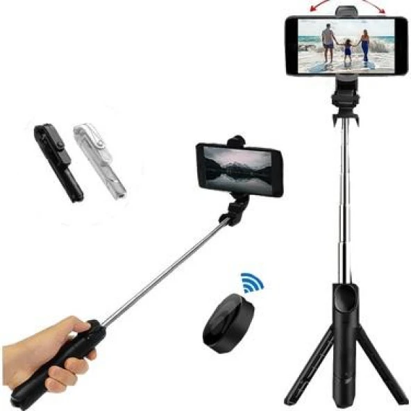 Siyah Bluetooth Kumandalı Selfie Çubuğu - Monopod - Tripod Vlog Telefon Tutucu ürün görseli 1