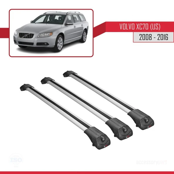 Volvo XC70 (US) 2008-2016 Arası ile uyumlu ACE-1 Ara Atkı Tavan Barı GRİ 3 ADET BAR ürün görseli 1
