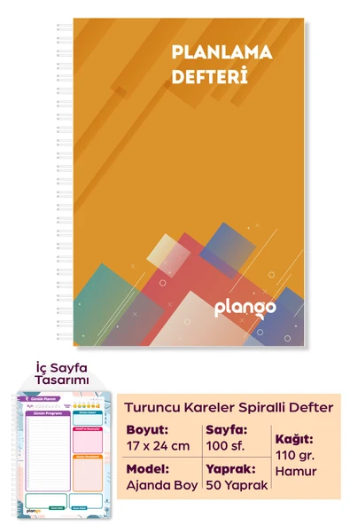 Turuncu Kareler Günlük Planlayıcı Defter - Ders Çalışma Planlayıcı Defteri - Planlama Defteri ürün görseli 1