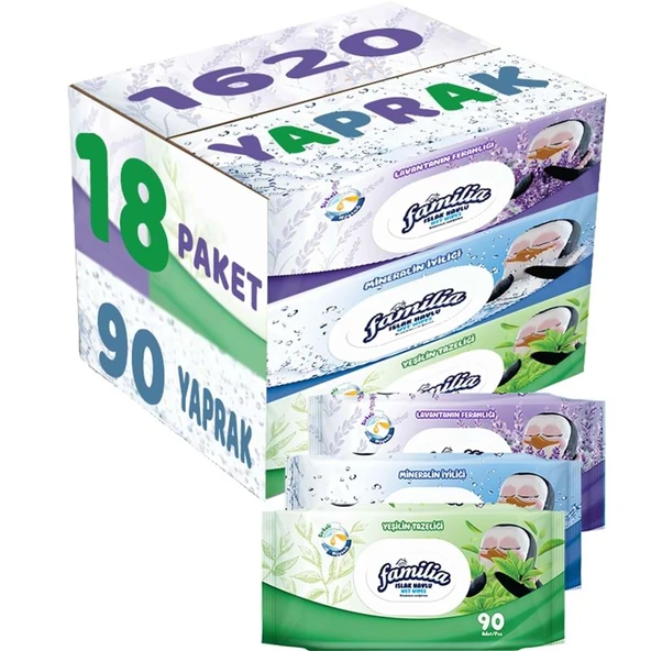 Familia Islak Havlu Mendil 90 Yaprak Karma 18 Li Set (Lavanta-Mineral-Yeşilin Tazeliği) 1620 Yaprak ürün görseli 1