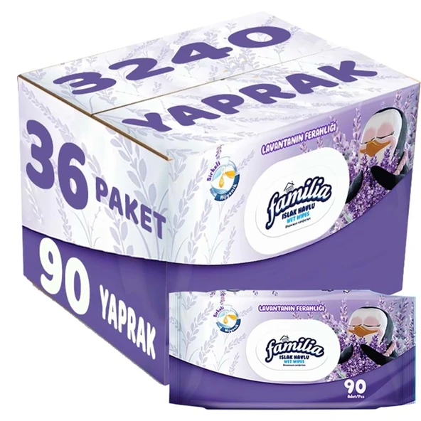 Familia Islak Havlu Mendil Lavantanın Ferahlığı 90 Yaprak Plastik Kapaklı 36 Lı Set 3240 Yaprak ürün görseli 1