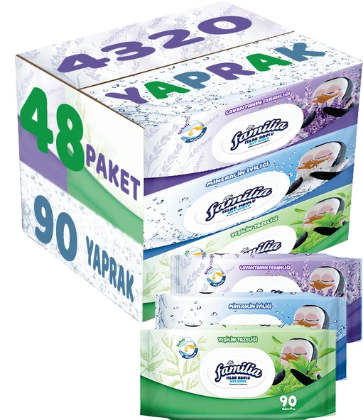 Familia Islak Havlu Mendil 90 Yaprak Karma 48 Li Set (Lavanta-Mineral-Yeşilin Tazeliği) 4320 Yaprak ürün görseli 1