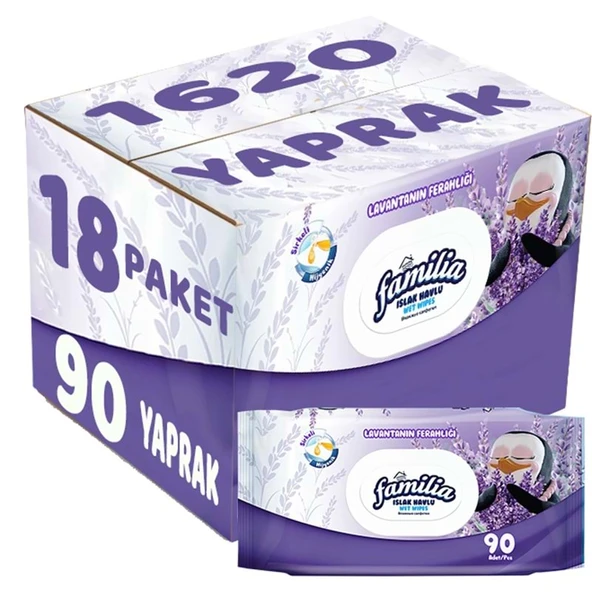 Familia Islak Havlu Mendil Lavantanın Ferahlığı 90 Yaprak Plastik Kapaklı 18 Li Set 1620 Yaprak ürün görseli 1