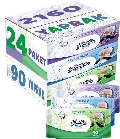 Familia Islak Havlu Mendil 90 Yaprak Karma 24 Lü Set (Lavanta-Mineral-Yeşilin Tazeliği) 2160 Yaprak ürün görseli 1