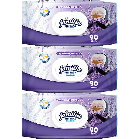 Familia Islak Havlu Mendil Lavantanın Ferahlığı 90 Yaprak Plastik Kapaklı 3 Lü Set 270 Yaprak ürün görseli 1