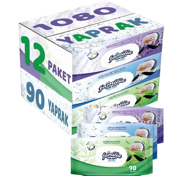 Familia Islak Havlu Mendil 90 Yaprak Karma 12 Li Set (Lavanta-Mineral-Yeşilin Tazeliği) 1080 Yaprak ürün görseli 1