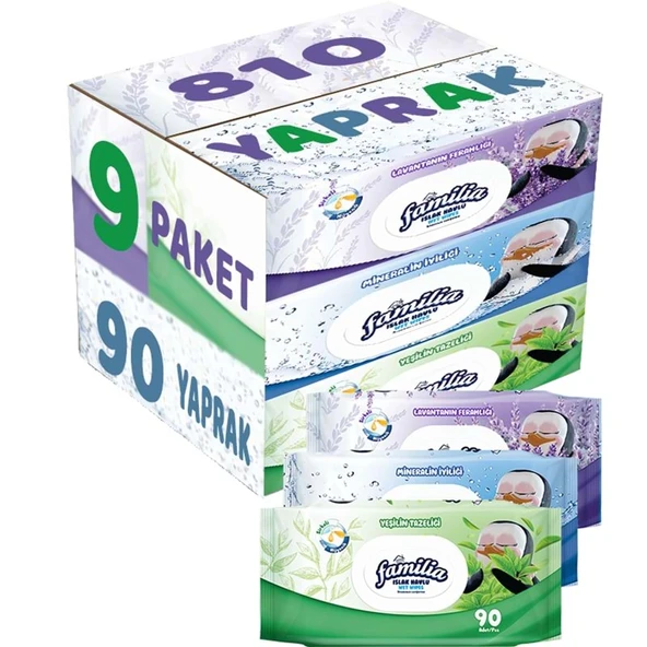 Familia Islak Havlu Mendil 90 Yaprak Karma 9 Lu Set (Lavanta-Mineral-Yeşilin Tazeliği) 810 Yaprak ürün görseli 1