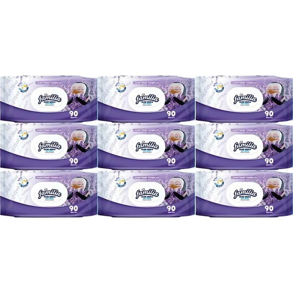 Familia Islak Havlu Mendil Lavantanın Ferahlığı 90 Yaprak Plastik Kapaklı 9 Lu Set 810 Yaprak ürün görseli 1