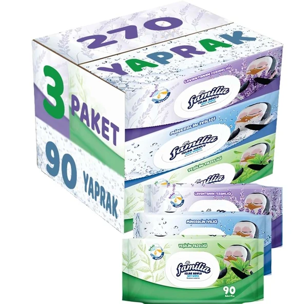 Familia Islak Havlu Mendil 90 Yaprak Karma 3 Lü Set (Lavanta-Mineral-Yeşilin Tazeliği) 270 Yaprak ürün görseli 1