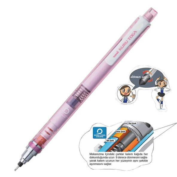 Uniball Kuru Toga T 0.5 Versatil Kalem Pembe M5-450T Pembe ürün görseli 1