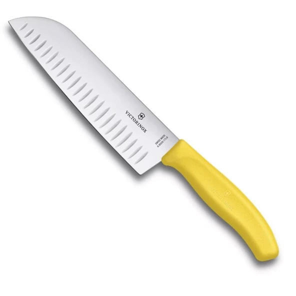 Victorinox SwissClassic 17cm Santoku Bıçağı Oluklu 6.8526.17L8B Sarı ürün görseli 1